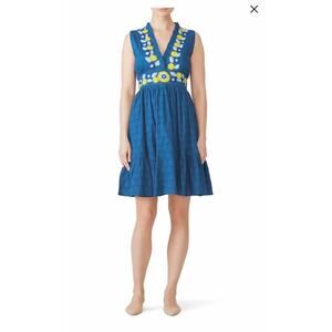 Banjanan Faded Blue Diana Floral Embroidered Cotton Mini Dress